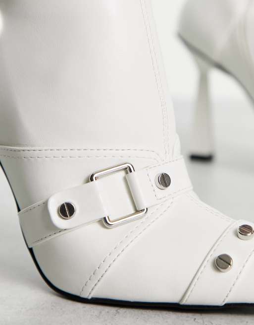 ASOS DESIGN Cannes 2 heeled hardware knee boots in white