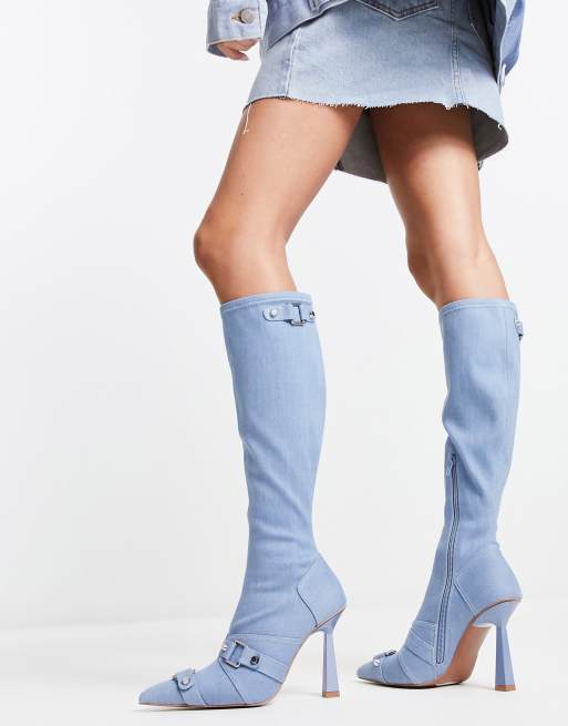 ASOS DESIGN Cannes Bottes hauteur genou en jean talon avec d tails m talliques