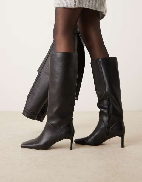 ASOS DESIGN – Cannes – Czarne wsuwane kozaki do kolan z kwadratowymi noskami - view 1