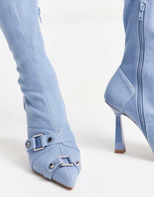 Denim heel sales boots