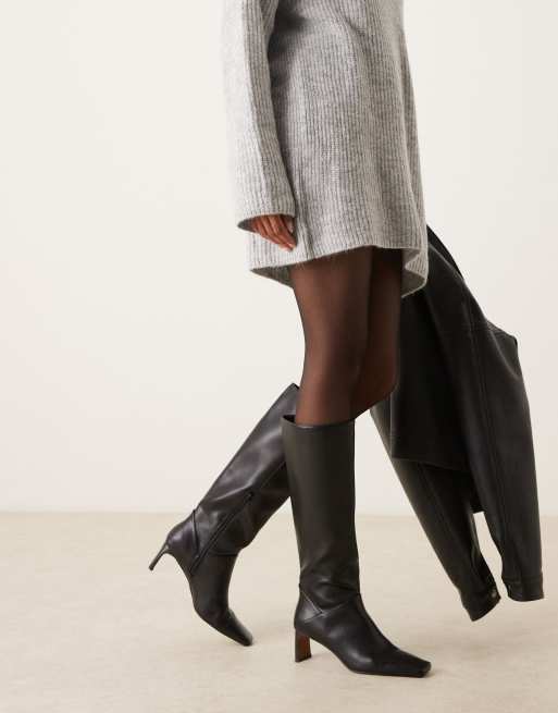 ASOS DESIGN Cannes square toe pull on knee boots in black