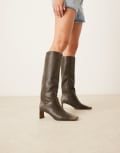 [ASOS DESIGN] ASOS DESIGN Cannes square toe pull-on knee boots in olive-Green 40 Olive
