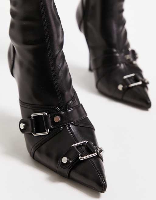 ASOS DESIGN - Cannes - Stivali al ginocchio con tacco neri e dettagli di metallo, 3 di 4
