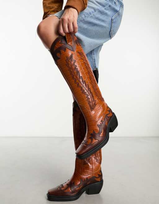 ASOS DESIGN Cannon Kniehohe Cowboystiefel aus hellbraunem Leder