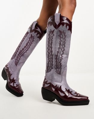 ASOS DESIGN Cannon leather western knee boots in lilac