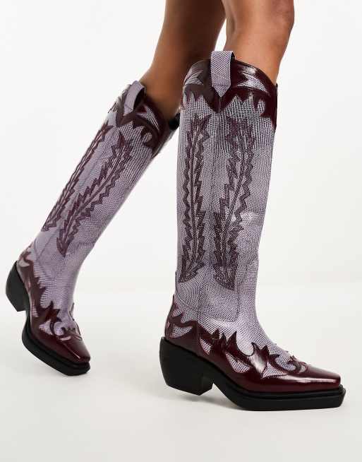 ASOS DESIGN – Cannon – Ljuslila knähöga läderboots i cowboystil