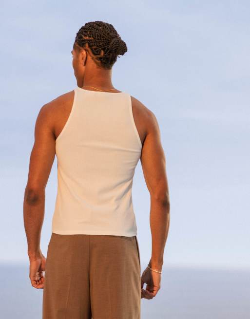 ASOS DESIGN - Canotta accollata attillata pesante bianca , 3 di 4