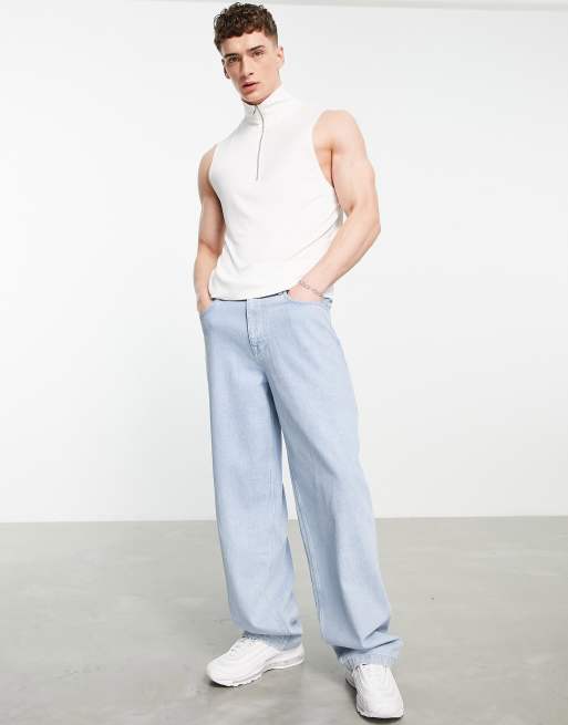 ASOS DESIGN - Canotta accollata color crema in tessuto pesante con zip, 3 di 4