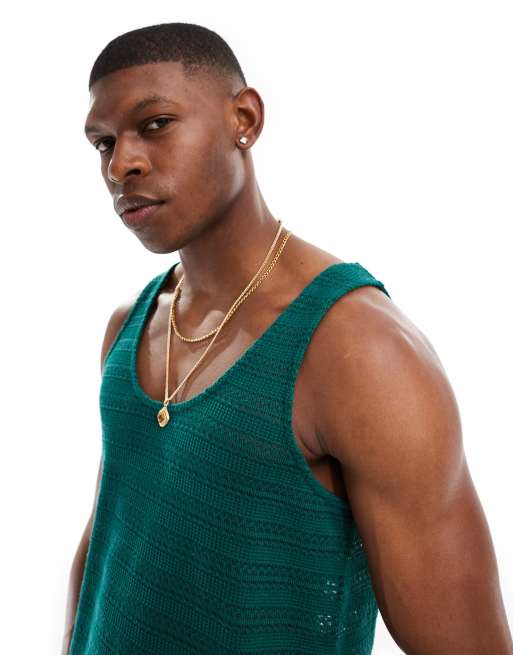 ASOS DESIGN - Canotta all'uncinetto con scollo rotondo verde 