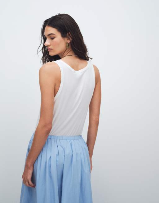 ASOS DESIGN - Canotta ampia color panna trasparente con scollo rotondo, 3 di 10