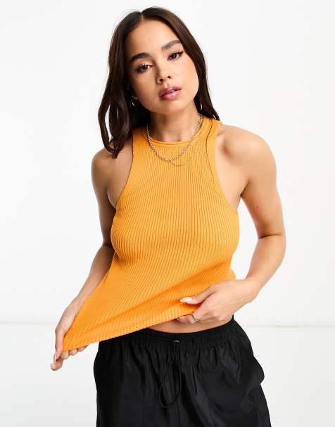 ASOS DESIGN - Canotta arancione in maglia con scollo a vogatore - view 1