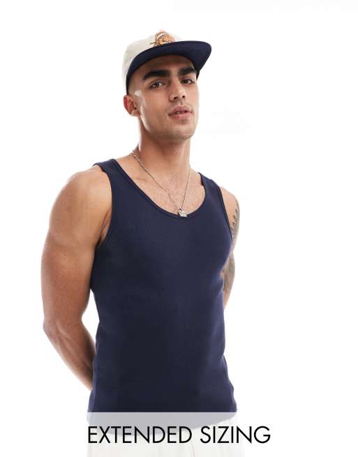 ASOS DESIGN - Canotta attillata blu navy a coste