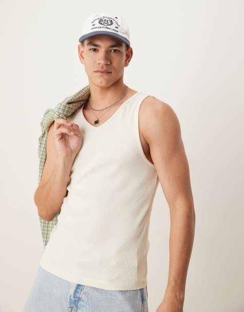 ASOS DESIGN - Canotta attillata color crema con scollo a V - view 1