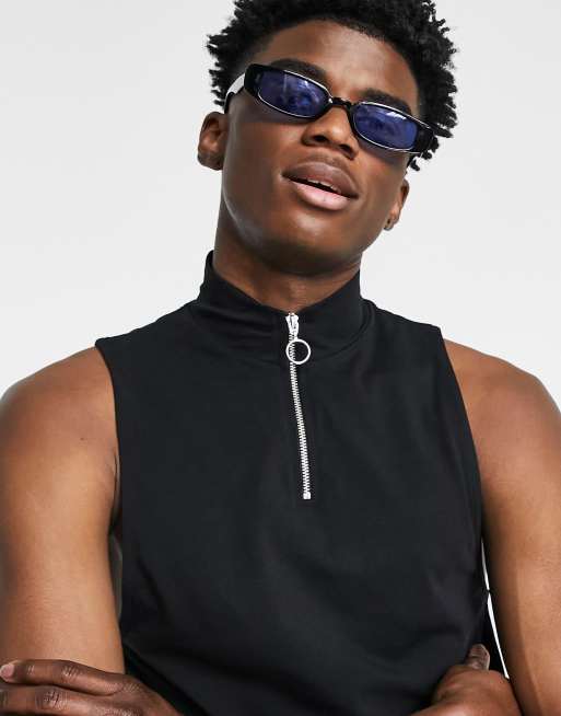 ASOS DESIGN - Canotta attillata con cerniera lampo e collo alto, colore nero in coordinato