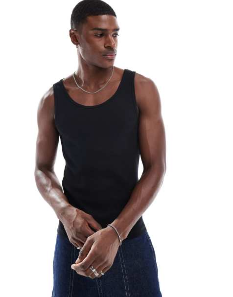 ASOS DESIGN - Canotta attillata nera a coste - view 1