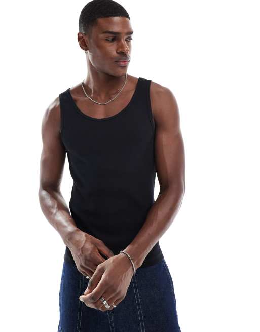 ASOS DESIGN - Canotta attillata nera a coste