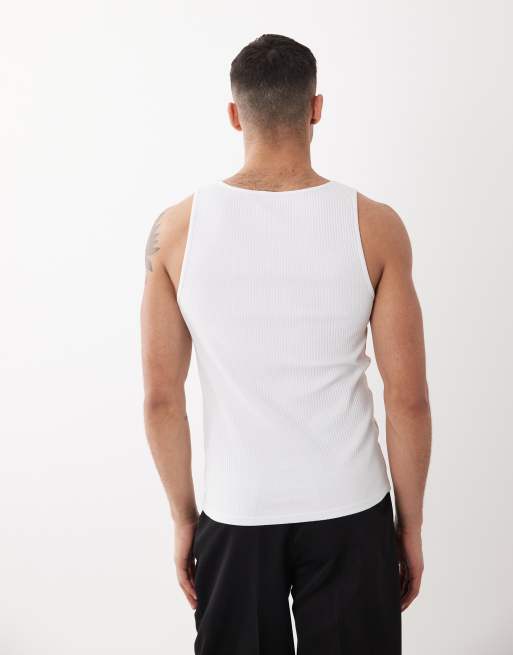 ASOS DESIGN - Canotta attillata pesante con scollo a V bianca a coste , 4 di 5