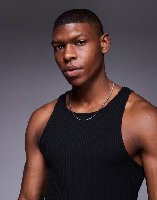 ASOS DESIGN - Canotta attillata squadrata accollata in tessuto pesante nera a coste , 2 di 4