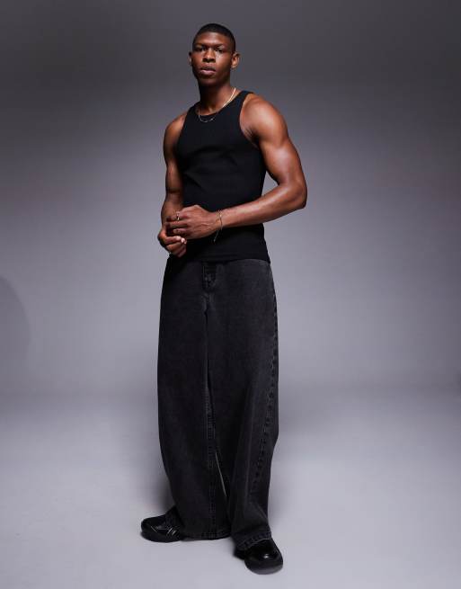 ASOS DESIGN - Canotta attillata squadrata accollata in tessuto pesante nera a coste , 4 di 4