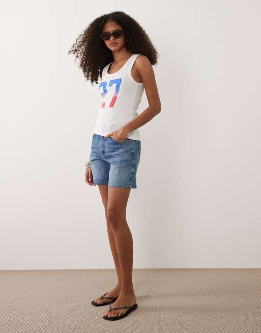 ASOS DESIGN - Canotta bianca a coste con grafica sfumata stile college 27, 2 di 4