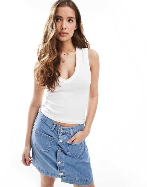 ASOS DESIGN - Canotta bianca a coste con scollo a V - view 1