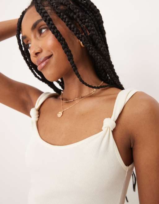 ASOS DESIGN - Canotta bianca con spalline annodate, 3 di 4