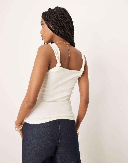 ASOS DESIGN - Canotta bianca con spalline annodate, 4 di 4