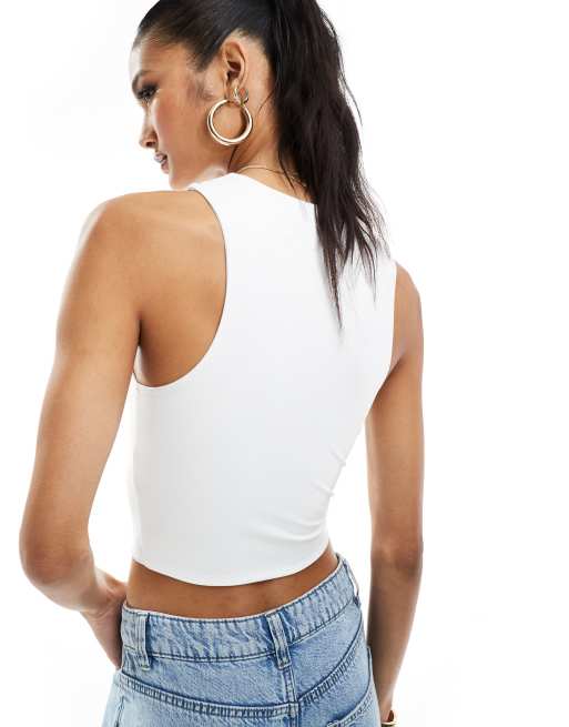 ASOS DESIGN - Canotta bianca doppio strato con scollo a vogatore, 3 di 4
