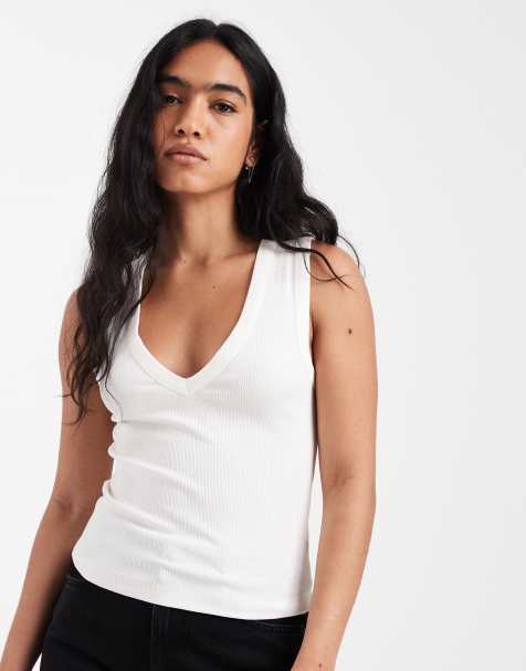 ASOS DESIGN - Canotta color avorio a coste con scollo a V - view 1