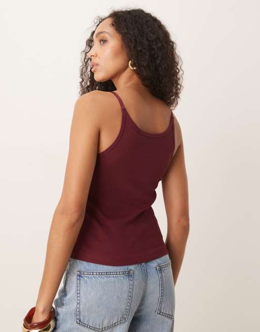 ASOS DESIGN - Canotta color ciliegia scuro con scollo rotondo e spalline sottili, 4 di 4