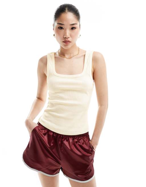 ASOS DESIGN - Canotta color crema con scollo squadrato ampio