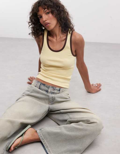 ASOS DESIGN - Canotta color latticello con scollo rotondo e bordi a contrasto