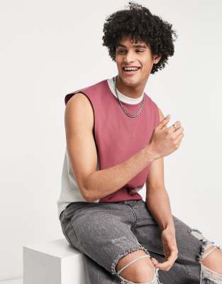 ASOS DESIGN - Canotta comoda rosso tenue con pannelli color block bianco sporco