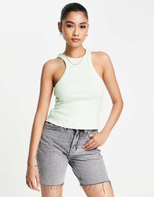 ASOS DESIGN - Canotta con scollo a vogatore pronunciato color menta a coste