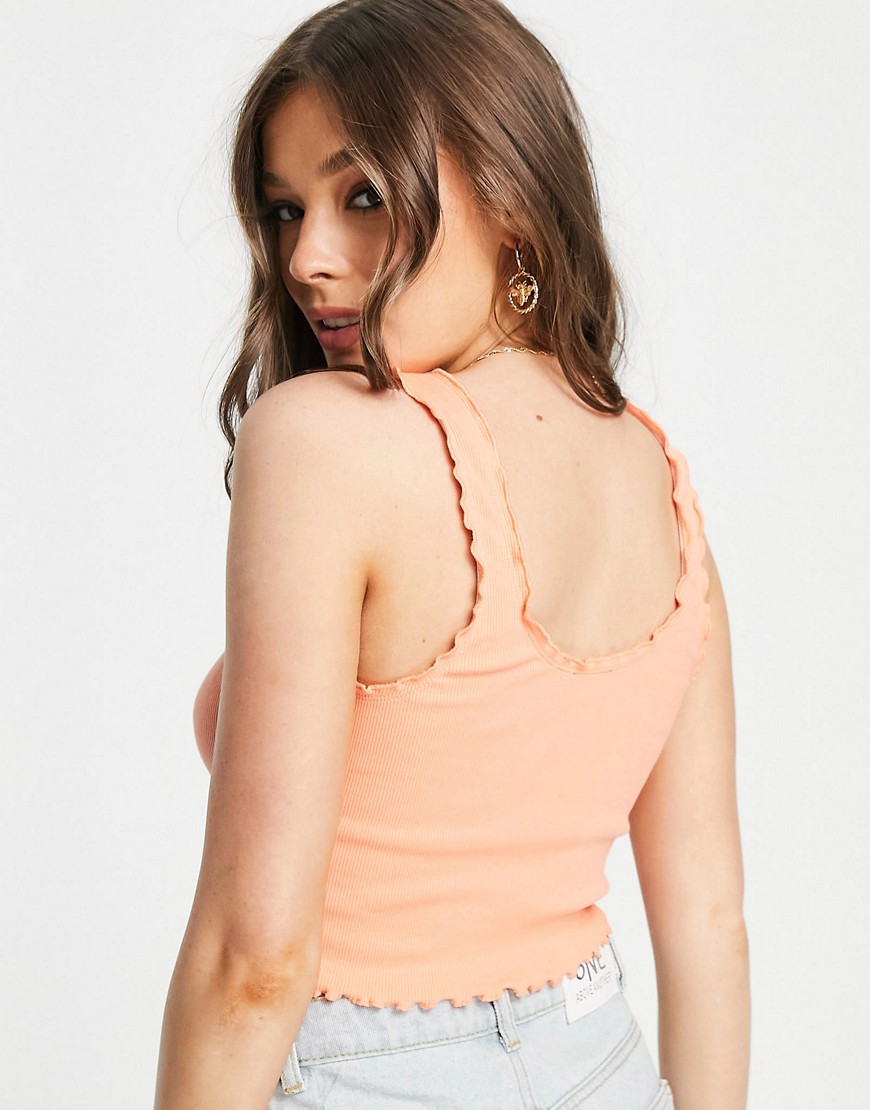 Canotta corta con bordi ondulati, color corallo-Rosa - ASOS DESIGN T-shirt donna  - immagine3