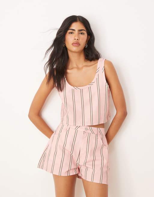 ASOS DESIGN - Canotta corta in denim a righe in coordinato