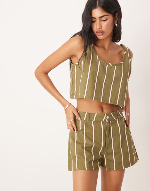 ASOS DESIGN - Canotta corta in denim a righe in coordinato
