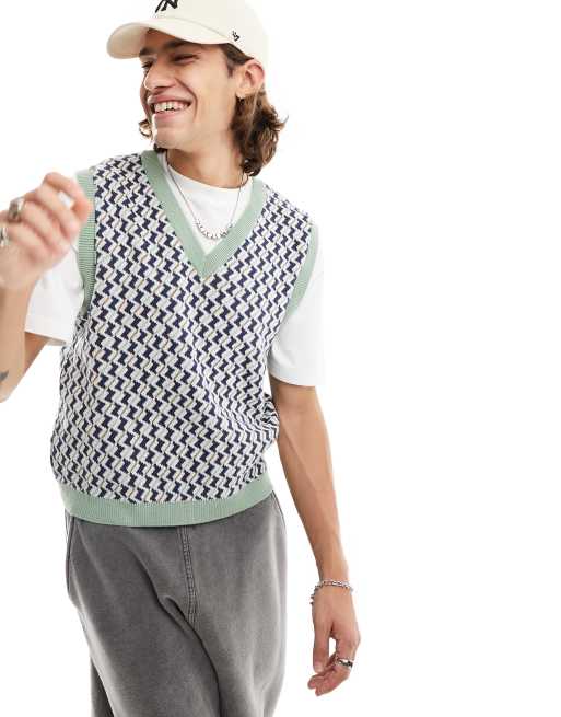 ASOS DESIGN - Canotta corta in maglia con stampa geometrica verde