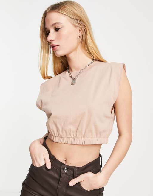 ASOS DESIGN - Canotta corta squadrata tortora con orlo elasticizzato