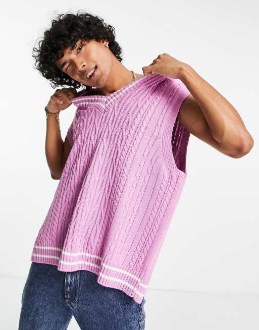 ASOS DESIGN - Canotta da cricket rosa in maglia a trecce