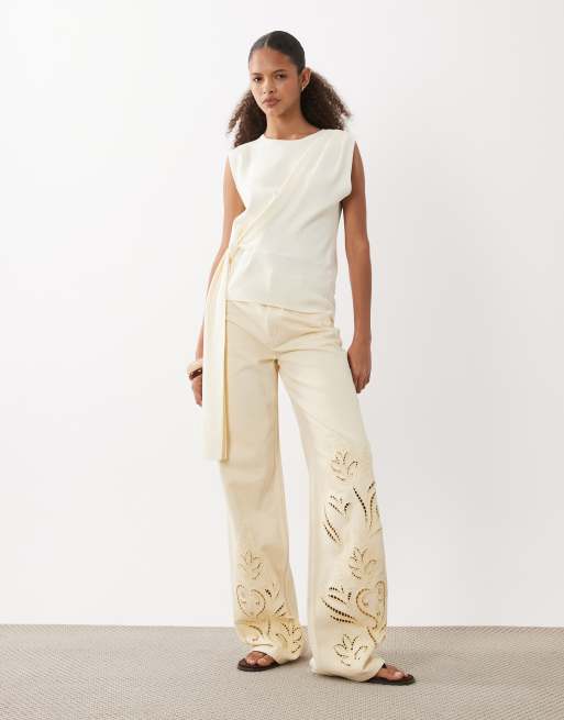 ASOS DESIGN - Canotta drappeggiata asimmetrica color crema, 2 di 4