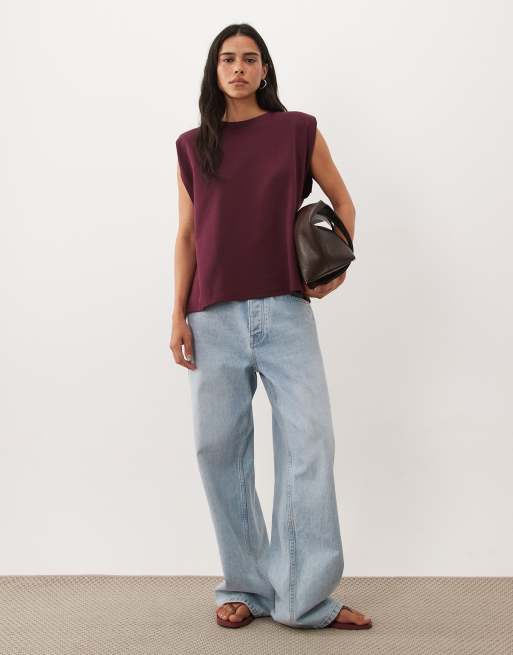 ASOS DESIGN canotta in jersey con spalline imbottite bordeaux, 4 di 4