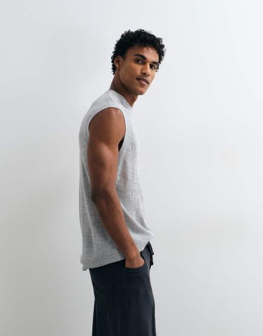 ASOS DESIGN canotta in maglia a rete relaxed grigio mélange, 2 di 5