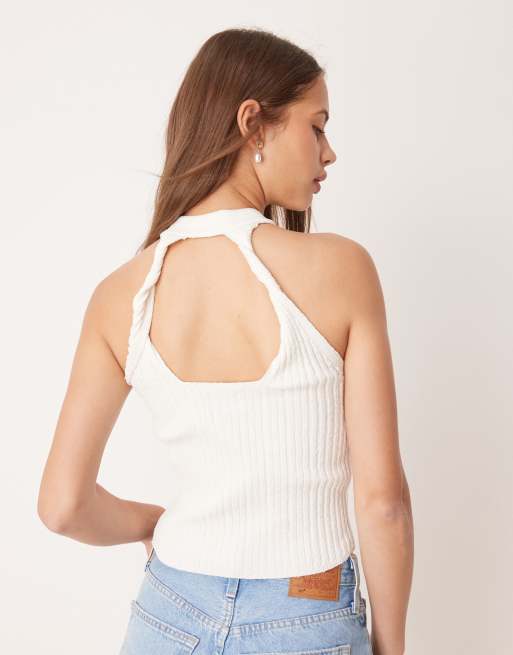 ASOS DESIGN - Canotta in maglia bouclé crema con spalline attorcigliate, 2 di 4