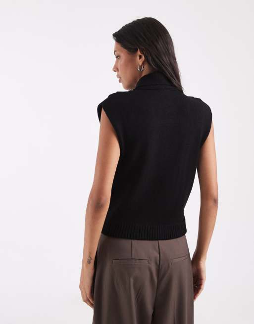 ASOS DESIGN canotta in maglia con spalle accentuate e chiusura con bottoni nera, 4 di 4