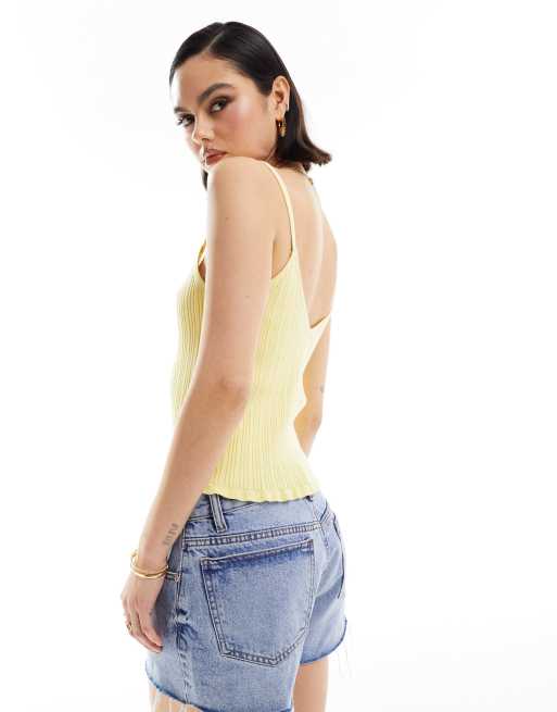 ASOS DESIGN - Canotta in maglia limone con scollo a V, 3 di 4