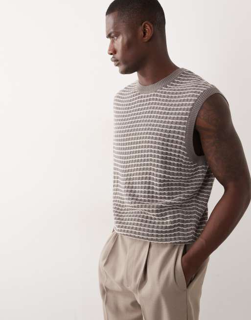  ASOS DESIGN - Canotta in maglia testurizzata color pietra vestibilità comoda, 4 di 5