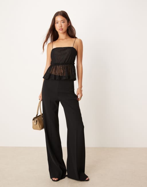 ASOS DESIGN - Canotta in pizzo nera con scollo quadrato e volant, 2 di 4