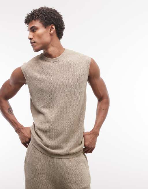  ASOS DESIGN - Canotta in rete color pietra in coordinato