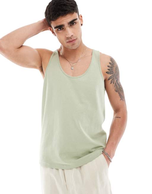 ASOS DESIGN - Canotta in tessuto pesante verde chiaro